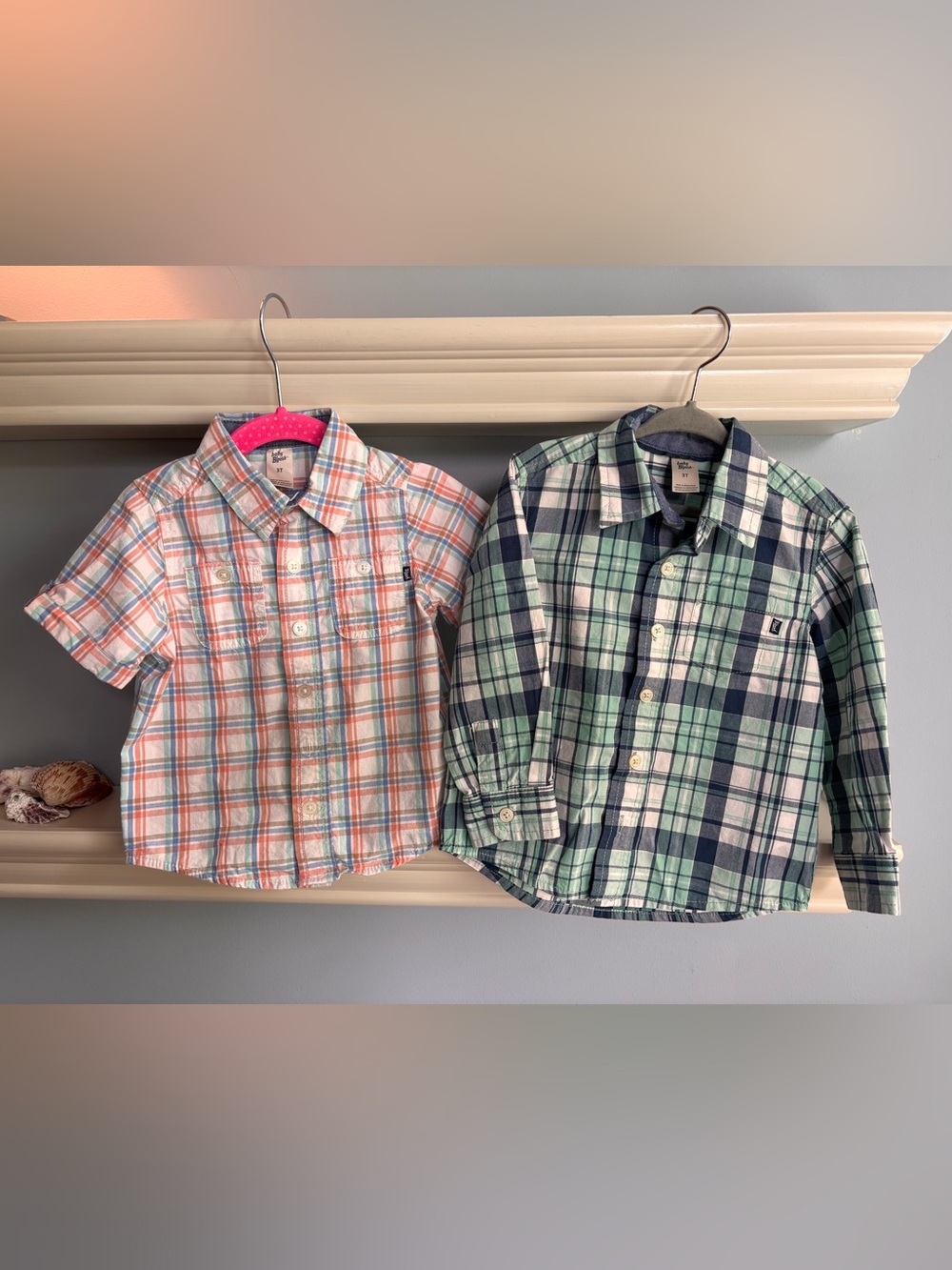 Bundle of 2 Baby B’gosh Dress Shirts Plaid Button-Down Shirt in Green & Navy